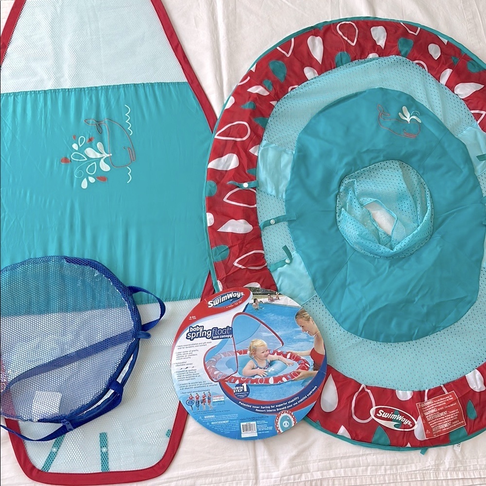 NWT SwimWays Baby Spring Float with Sun Canopy - Teal and Red